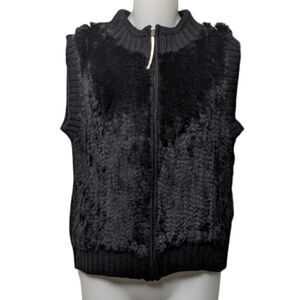 CABO Rabbit Fur Wool Minimalist Zip Front Vest L
